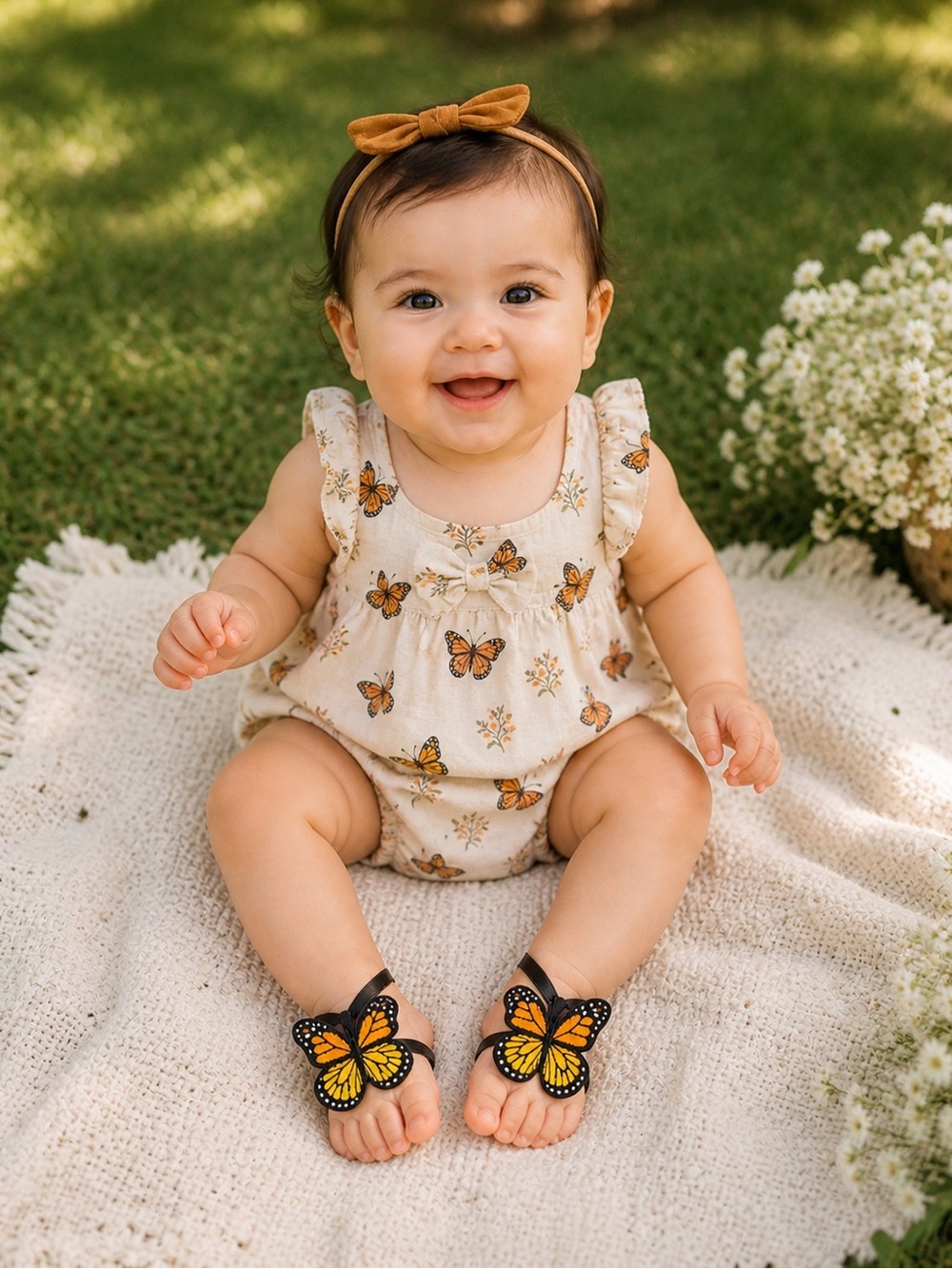 Butterfly barefoot sandals, handmade for baby and toddler